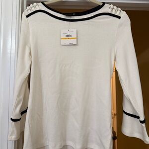 Ivory Long Sleeve Top with Black Accents